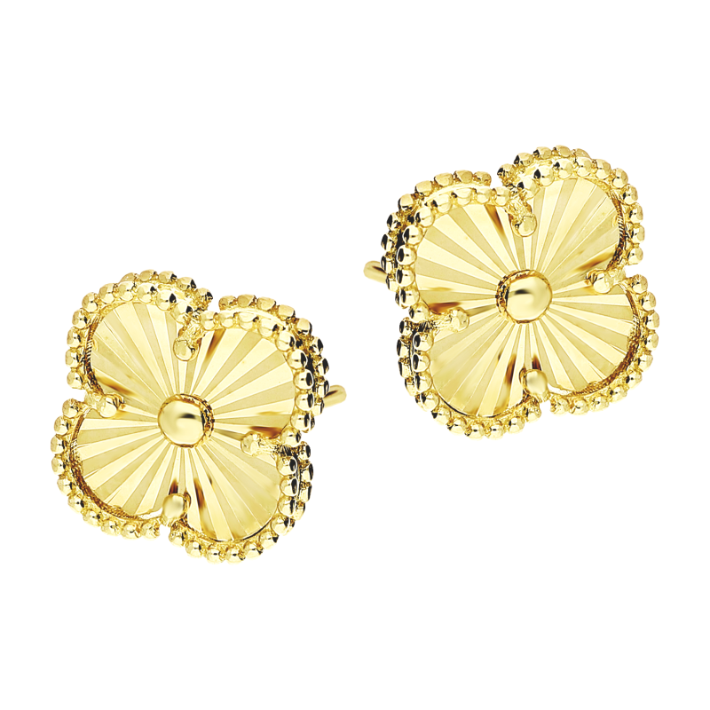 Kolczyki złote koniczyna z kulkami bead