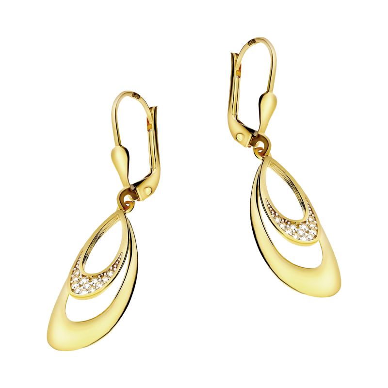 Kolczyki złote wiszące gładki owal i owal z cyrkoniami