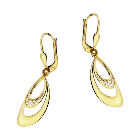 Kolczyki złote wiszące gładki owal i owal z cyrkoniami