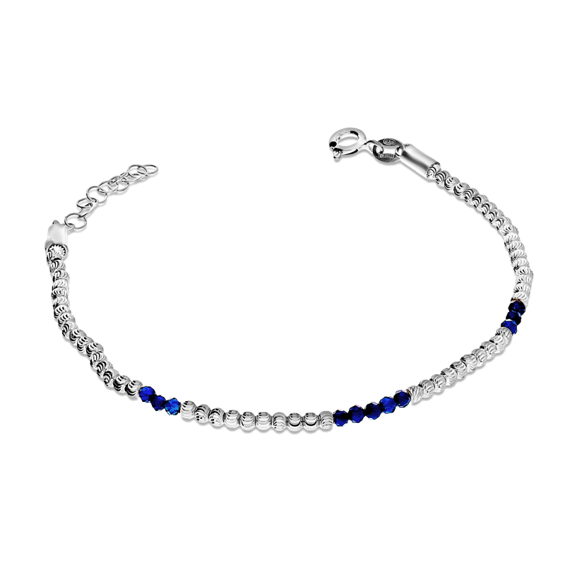 Bransoleta srebrna grawerowane srebrne i niebieskie kulki PW682 ROD c.niebieski próba 925
