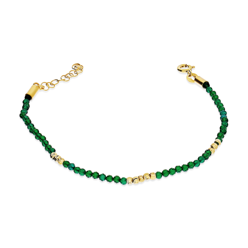 Bransoleta pozłacana grawerowane żółte i zielone kulki PW683 GOLD zielony próba 925