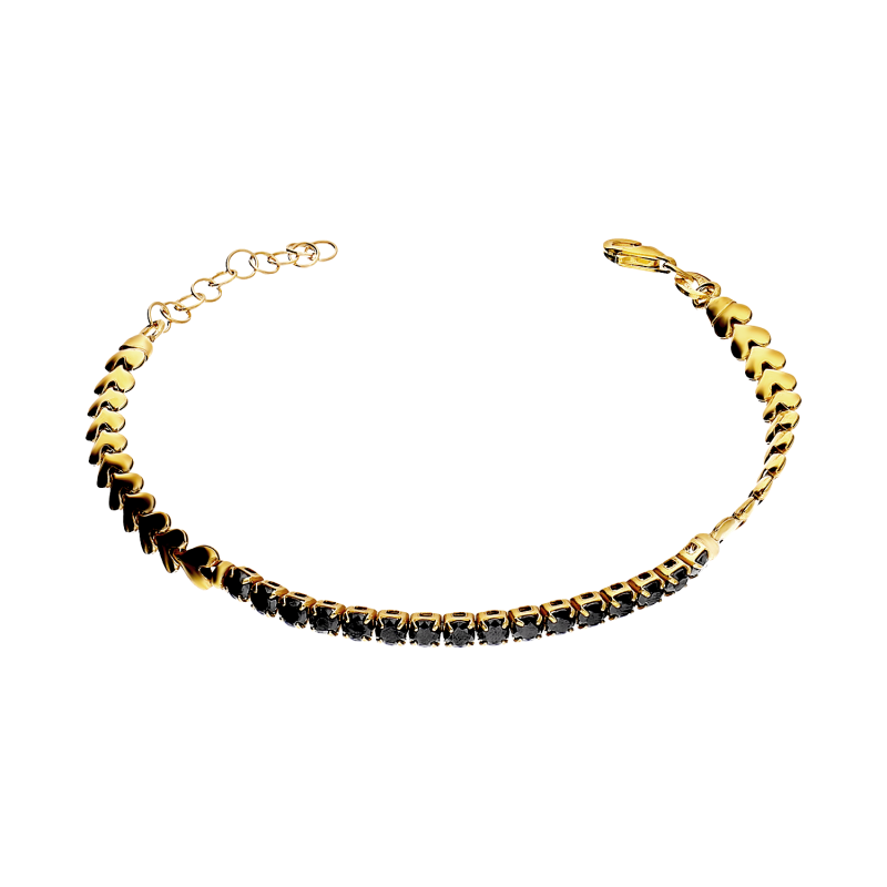 Pozłacana Bransoletka Srebrna Serca i Cyrkonie pr. 925 - JubilerSezam.pl