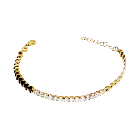 Bransoleta pozłacana składak serca i białe cyrkonie PW717 GOLD próba 925