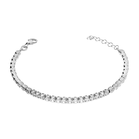 Bransoleta srebrna rząd białych cyrkonii i młotkowane kulki PW775 ROD próba 925