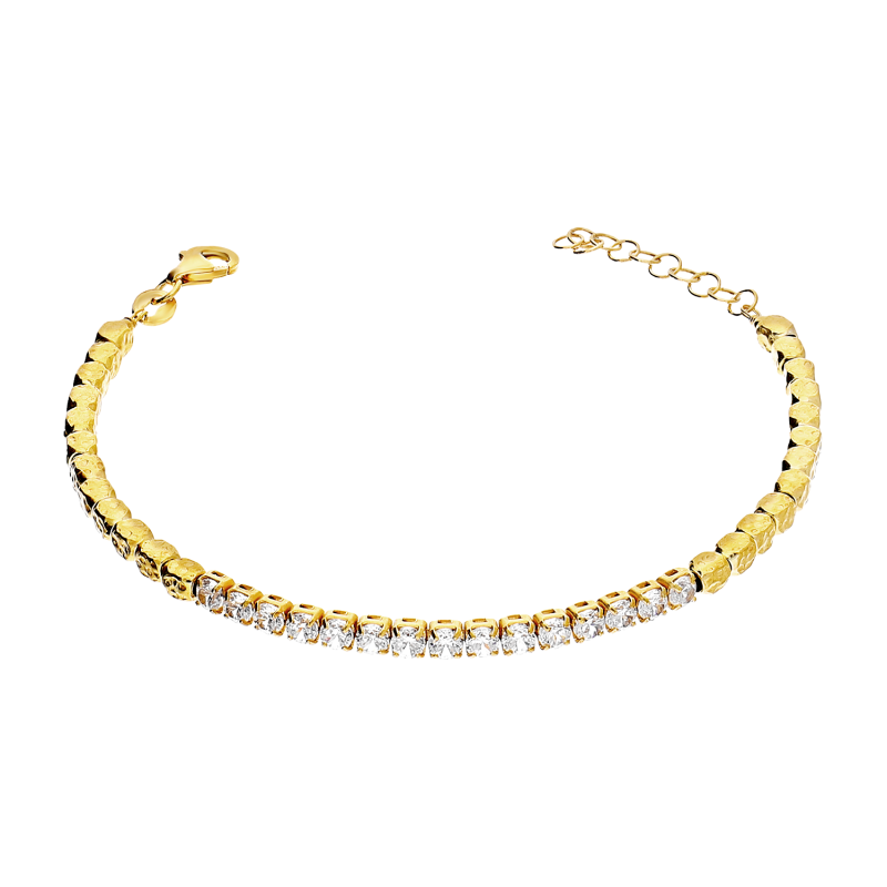 Bransoleta pozłacana rząd białych cyrkonii i kulki młotkowane PW775 GOLD próba 925