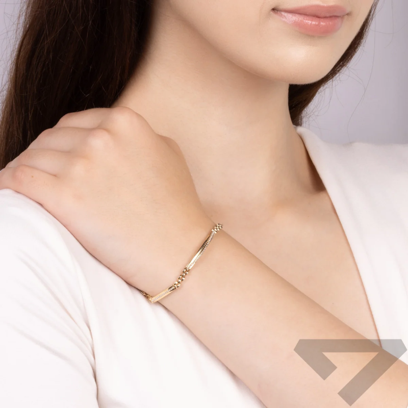Bransoleta złota prostokąty z cyrkoniami i płotek