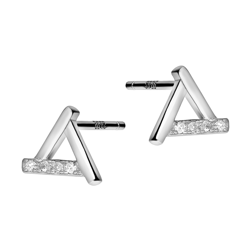 Srebrne Kolczyki Trójkąty z Cyrkoniami - JubilerSezam.pl