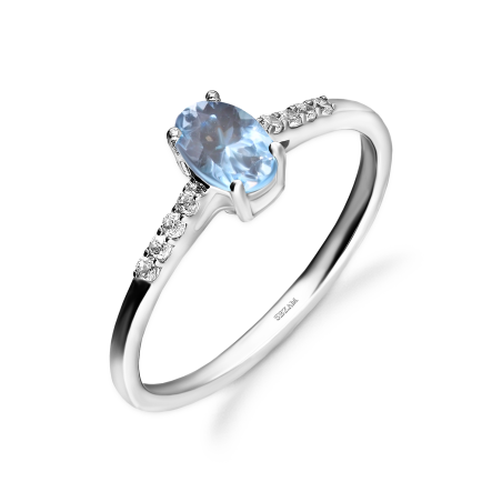Srebrny Pierścionek z Akwamarynem i Cyrkoniami - JubilerSezam.pl