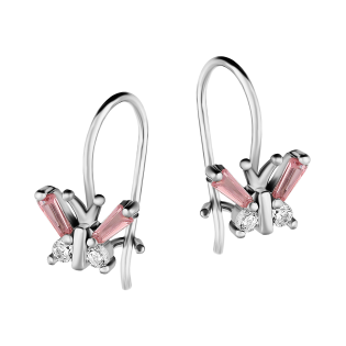 Kolczyki srebrne dla dziewczynki motylek z różowymi cyrkoniami