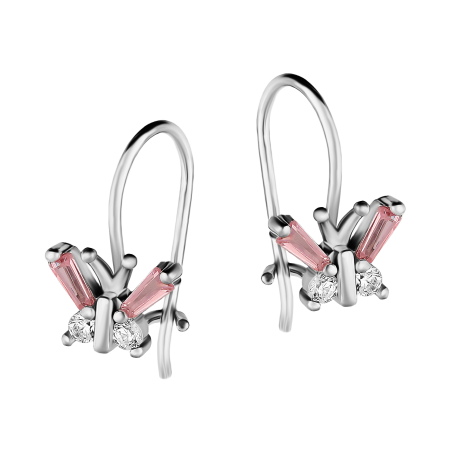 Kolczyki srebrne dla dziewczynki motylek z różowymi cyrkoniami