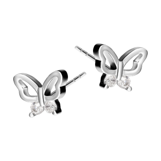 Kolczyki srebrne dla dziewczynki motyl z białymi cyrkoniami