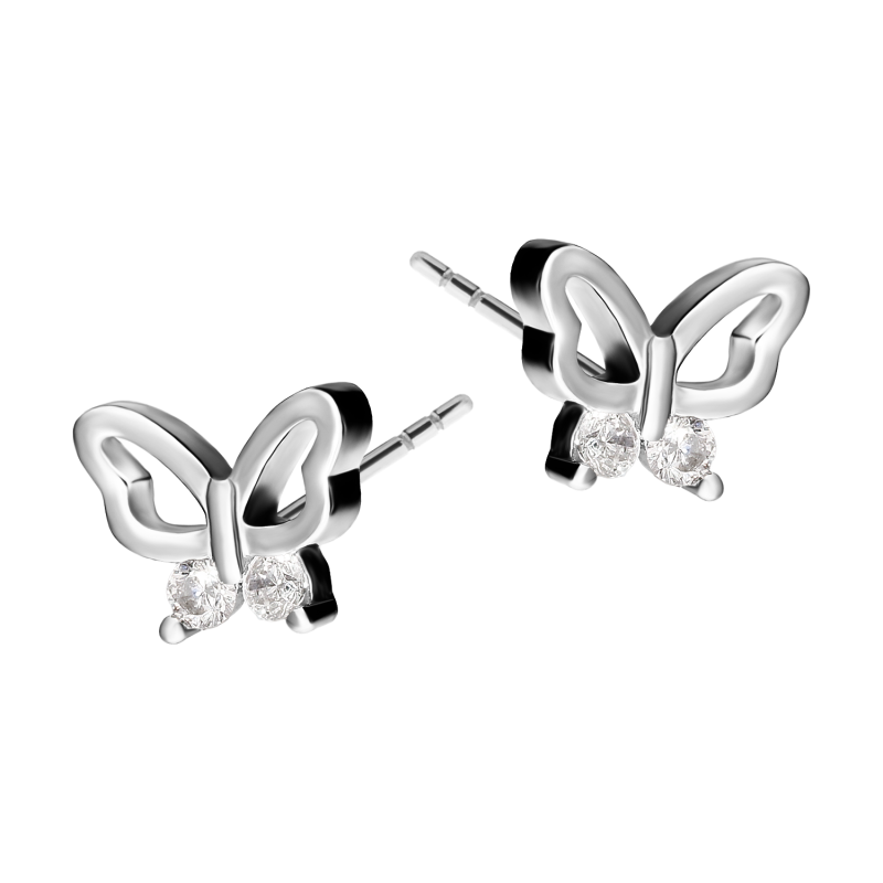 Srebrne kolczyki motylki dla dziewczynki z cyrkoniami - JubilerSezam.pl