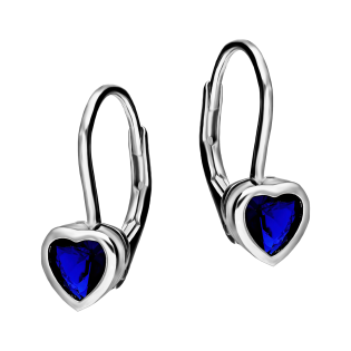 Kolczyki srebrne dla dziewczynki serce z szafirową cyrkonią