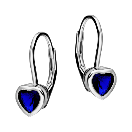 Kolczyki srebrne dla dziewczynki serce z szafirową cyrkonią