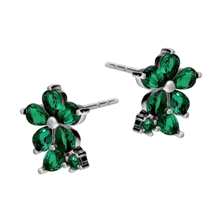 Kolczyki srebrne kwiatki z zielonymi cyrkoniami