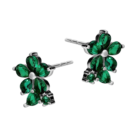 Kolczyki srebrne kwiatki z zielonymi cyrkoniami