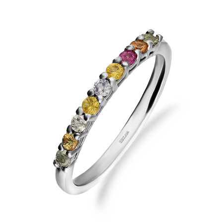 Pierścionek srebrny z kolorowymi szafirami