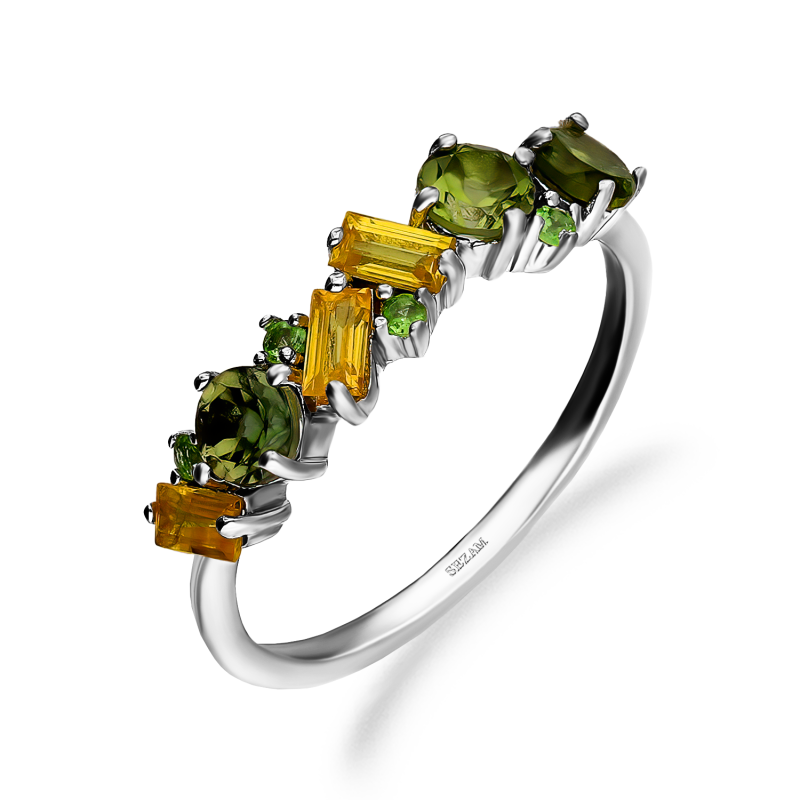 Srebrny Pierścionek z Turmalinami i Szafirami - JubilerSezam.pl