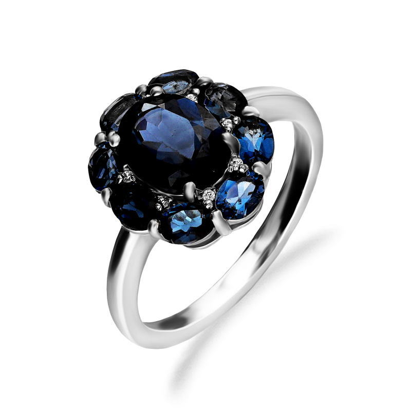 Pierścionek srebrny z topazami w formie kwiatu