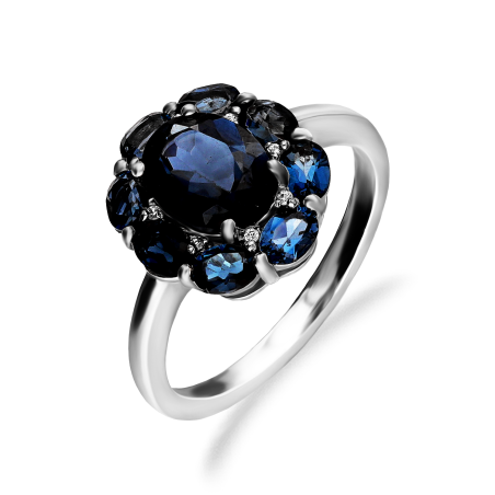 Pierścionek srebrny z topazami w formie kwiatu