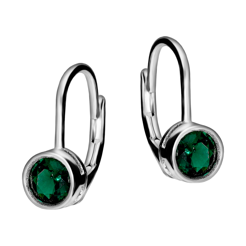 Kolczyki srebrne z zieloną cyrkonią w okrągłej oprawie