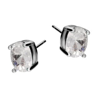 Kolczyki srebrne z owalną białą cyrkonią