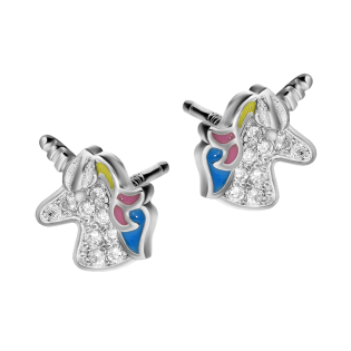 Kolczyki srebrne dla dziewczynki jednorożec z cyrkoniami