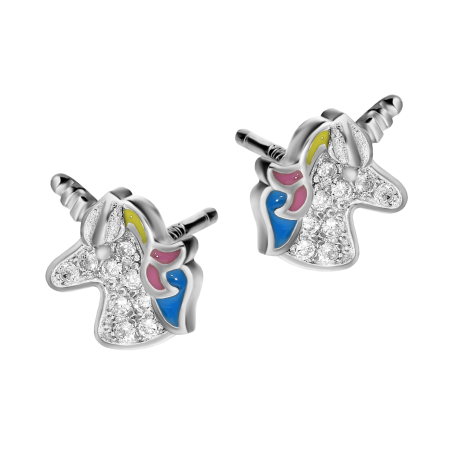 Srebrne Kolczyki Jednorożce dla Dziewczynki z Cyrkoniami - JubilerSezam.pl