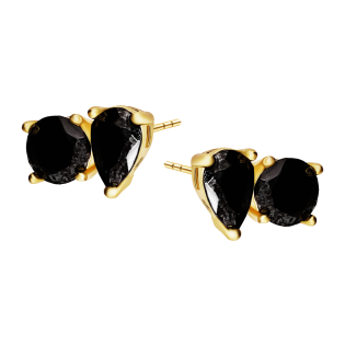 Pozłacane Kolczyki Czarne Cyrkonie Sztyfty - JubilerSezam.pl