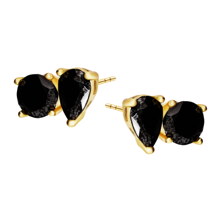 Pozłacane Kolczyki Czarne Cyrkonie Sztyfty - JubilerSezam.pl