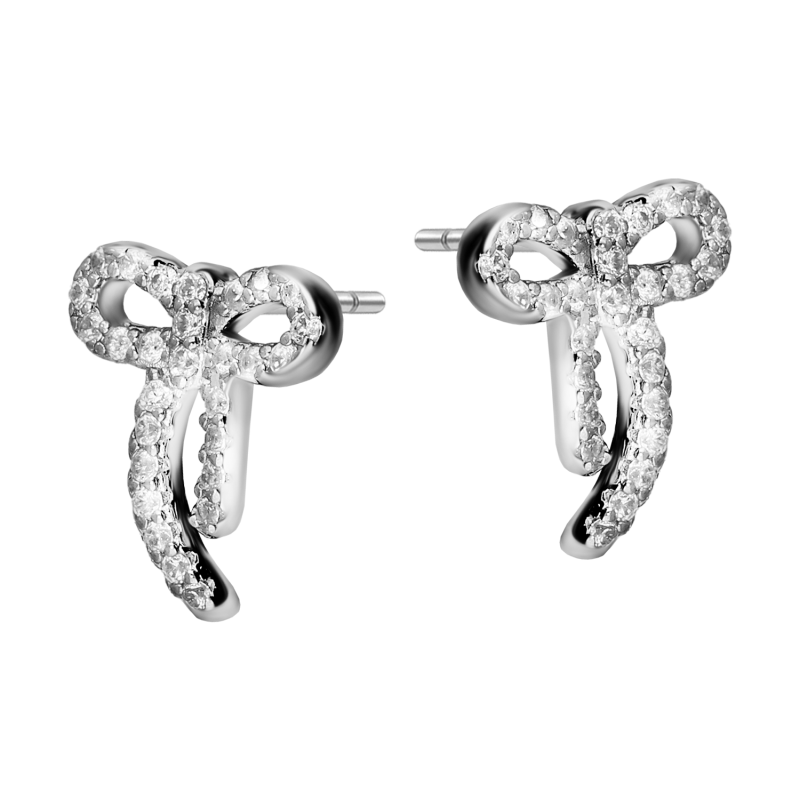 Kolczyki srebrne kokardka z cyrkoniami