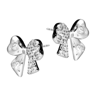 Kolczyki srebrne kokardka z białymi cyrkoniami