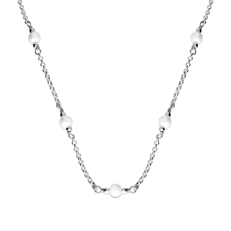 Naszyjnik srebrny z białymi perłami