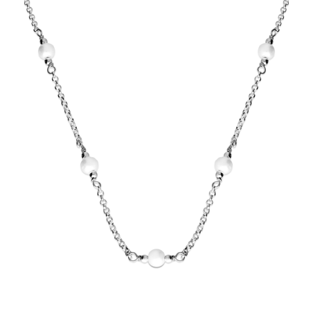Naszyjnik srebrny z białymi perłami