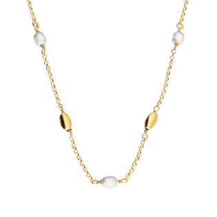 Naszyjnik pozłacany z perłami i owalnymi elementami