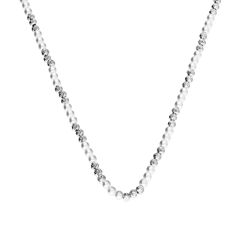 Naszyjnik srebrny z białymi perłami i kulkami