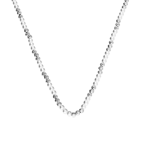 Naszyjnik srebrny z białymi perłami i kulkami