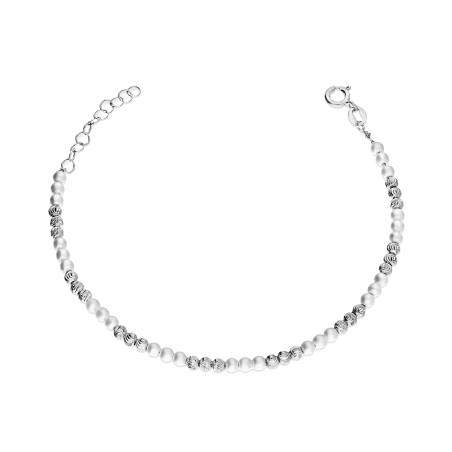 Bransoleta srebrna z perłami i kulkami