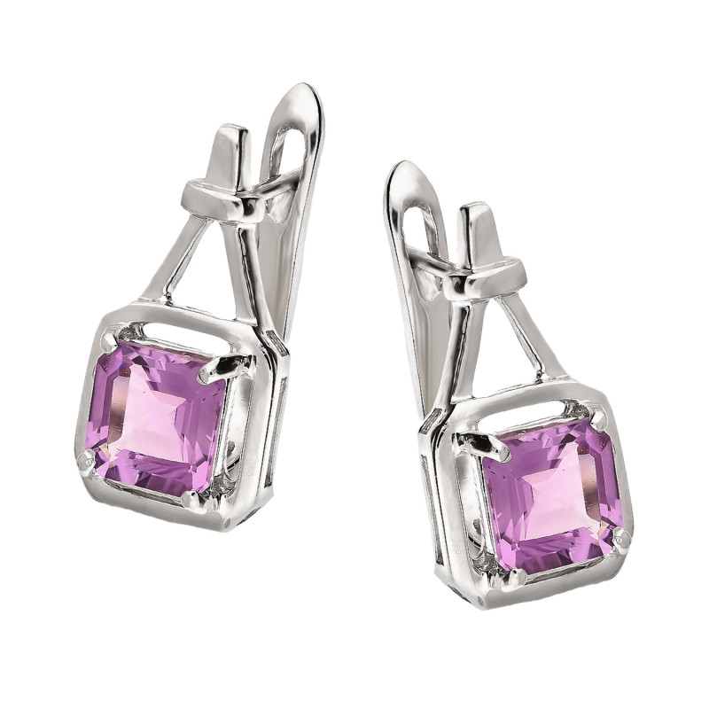 Srebrne Kolczyki z Ametystem Kwadratowe - JubilerSezam.pl