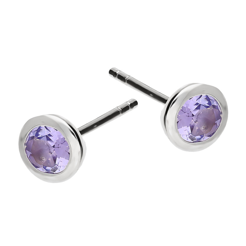 Srebrne kolczyki z tanzanitem - okrągłe, eleganckie - JubilerSezam.pl