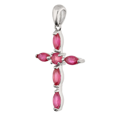 Krzyżyk srebrny z rubinami