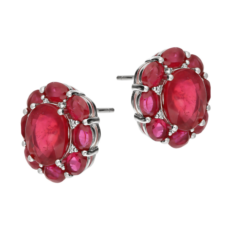 Kolczyki srebrne z rubinami w formie kwiatu