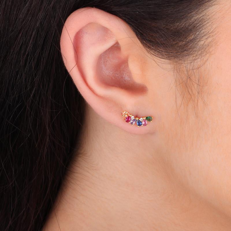 Pozłacane kolczyki półłuk z cyrkoniami - JubilerSezam.pl