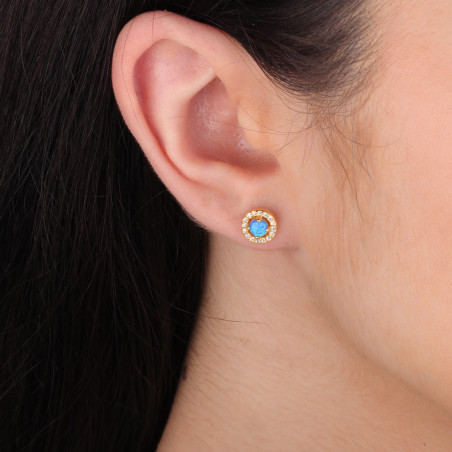 Kolczyki pozłacane koło z niebieskim opalem