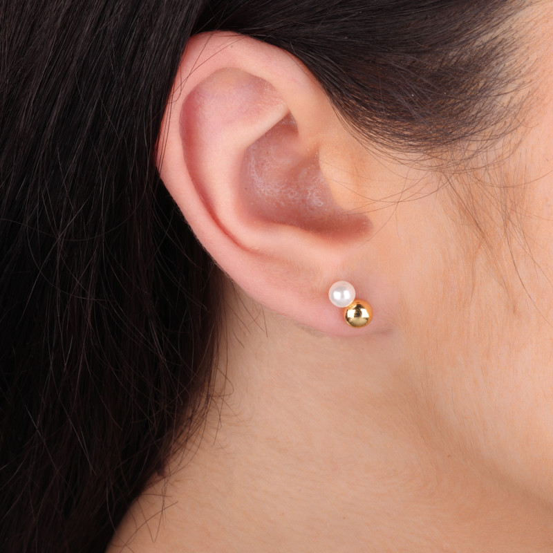 Kolczyki pozłacane z perłą i kulką