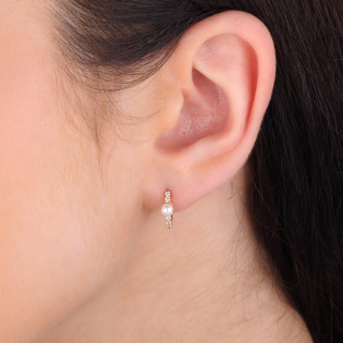 Kolczyki pozłacane kółko z cyrkoniami i perłą