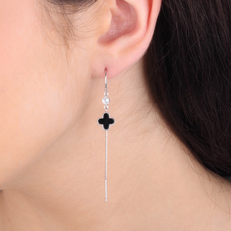 Kolczyki srebrne z koniczyną z czarną emalią