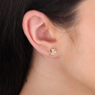 Kolczyki pozłacane koniczynka z cyrkoniami