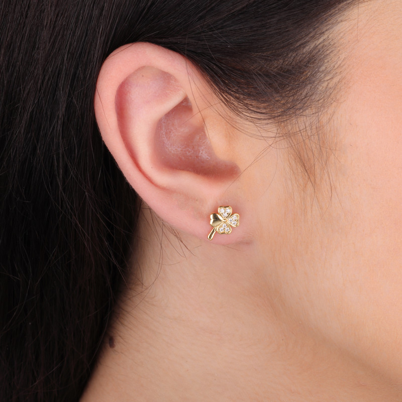 Kolczyki pozłacane koniczynka z cyrkoniami