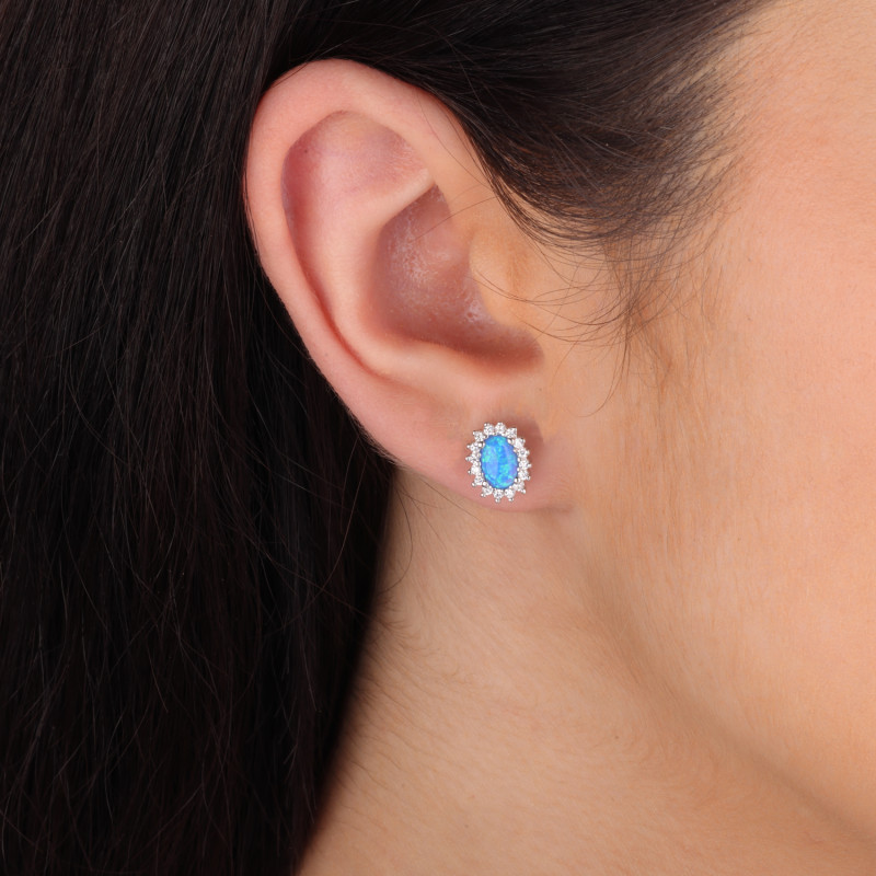 Kolczyki srebrne owalna markiza z niebieskim opalem